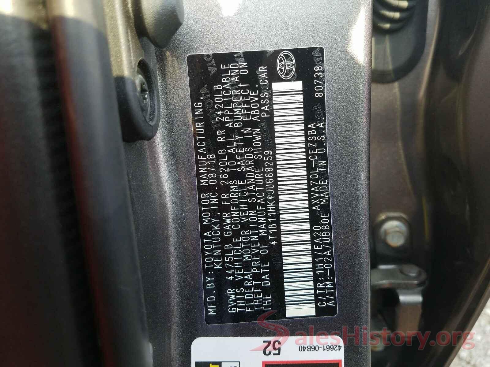 4T1B11HK4JU668259 2018 TOYOTA CAMRY