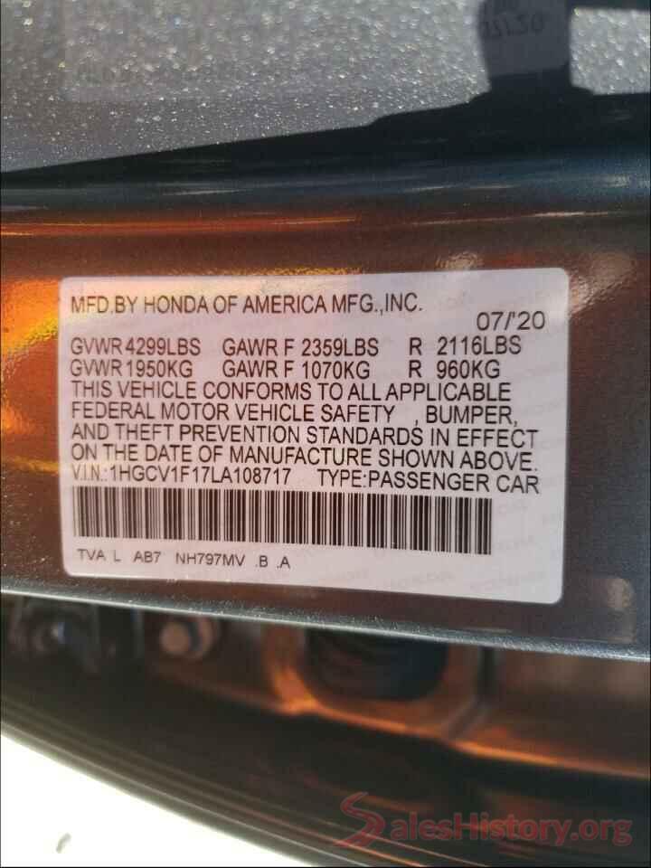 1HGCV1F17LA108717 2020 HONDA ACCORD