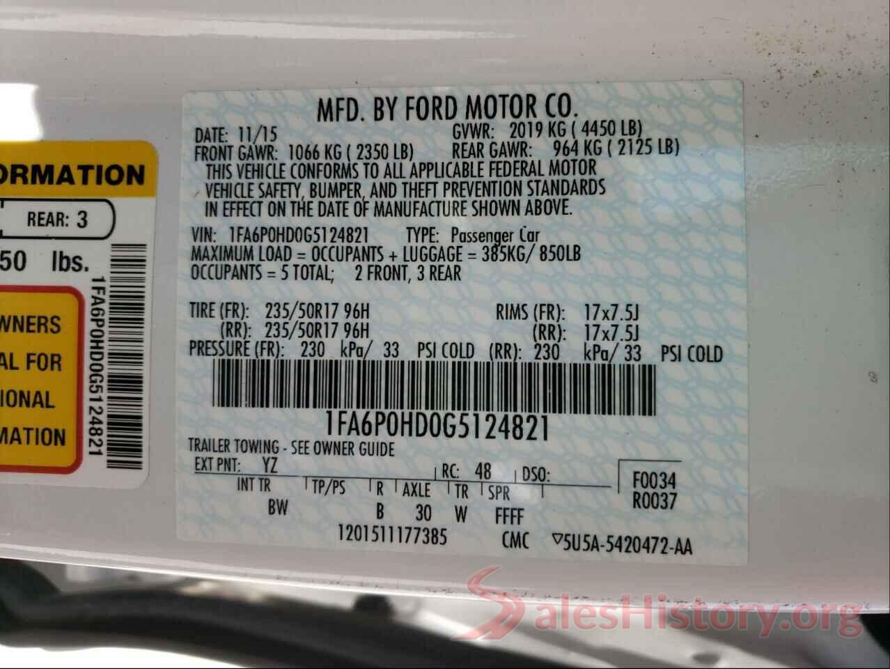 1FA6P0HD0G5124821 2016 FORD FUSION