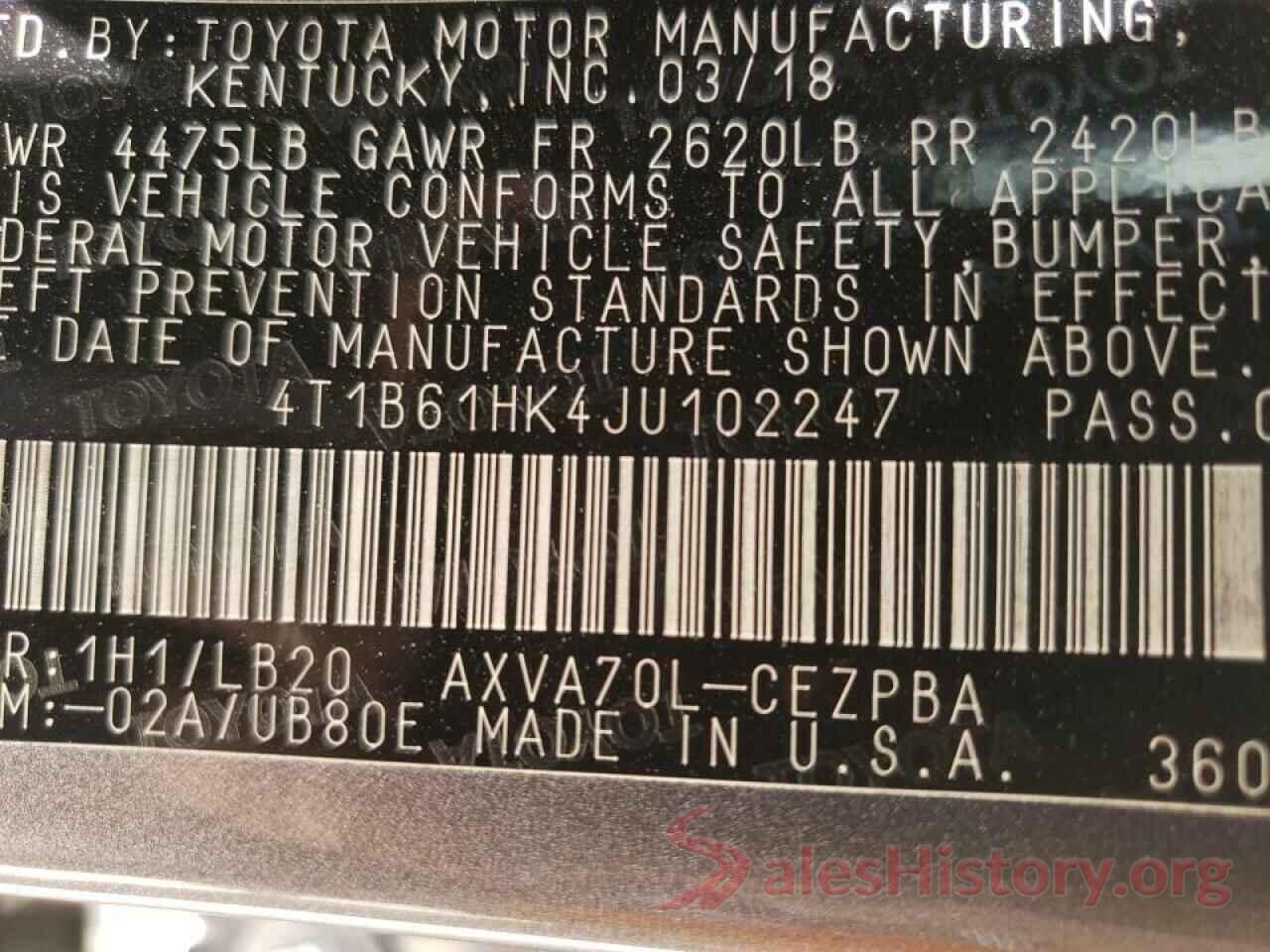 4T1B61HK4JU102247 2018 TOYOTA CAMRY