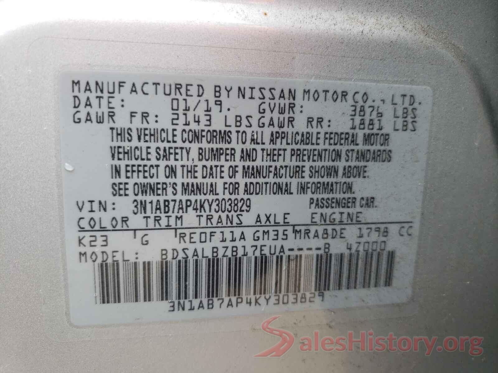 3N1AB7AP4KY303829 2019 NISSAN SENTRA