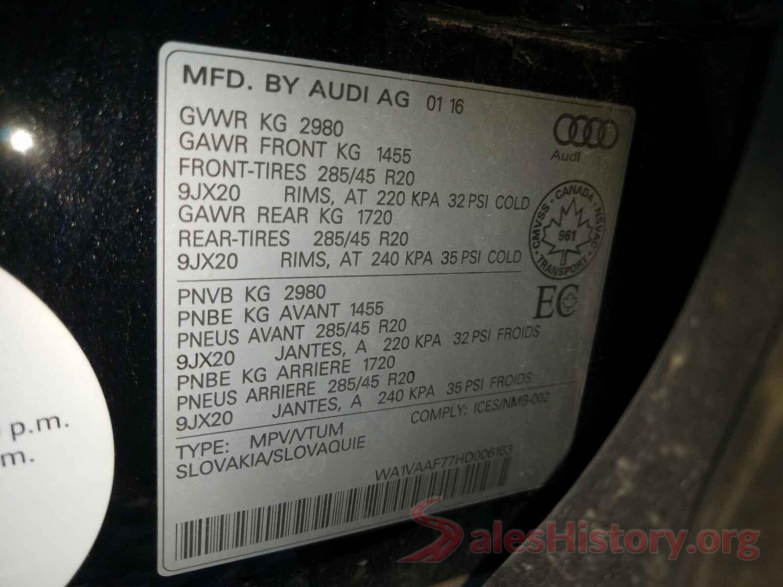 WA1VAAF77HD006163 2017 AUDI Q7