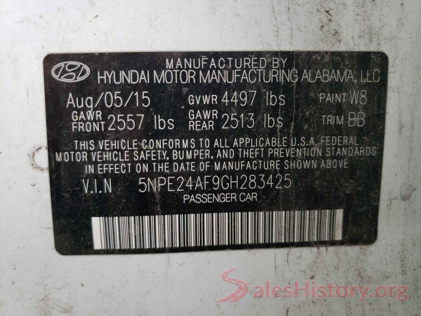 5NPE24AF9GH283425 2016 HYUNDAI SONATA