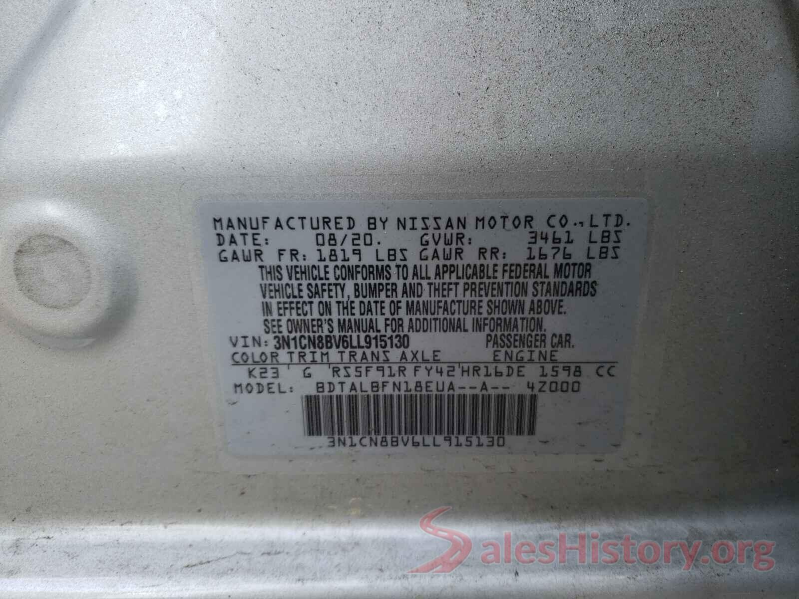 3N1CN8BV6LL915130 2020 NISSAN VERSA