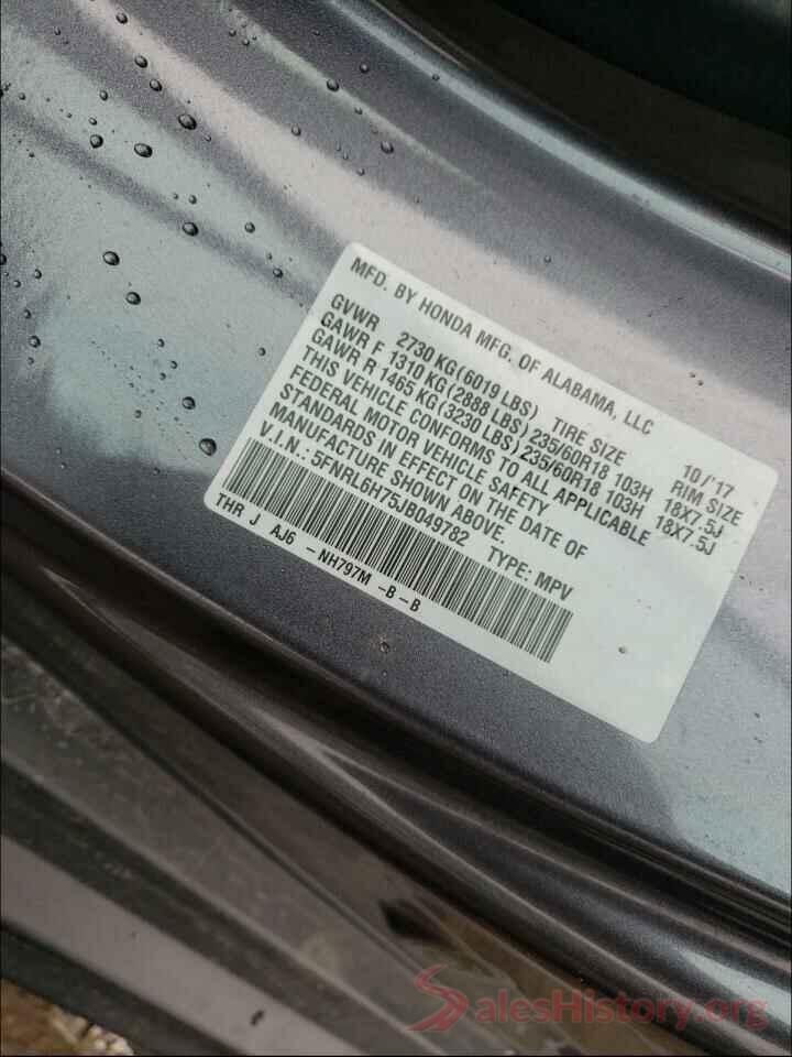 5FNRL6H75JB049782 2018 HONDA ODYSSEY