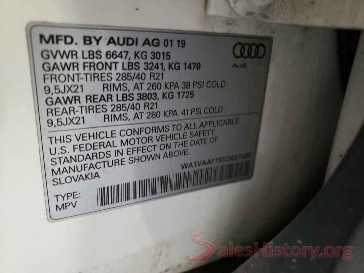 WA1VAAF75KD027438 2019 AUDI Q7