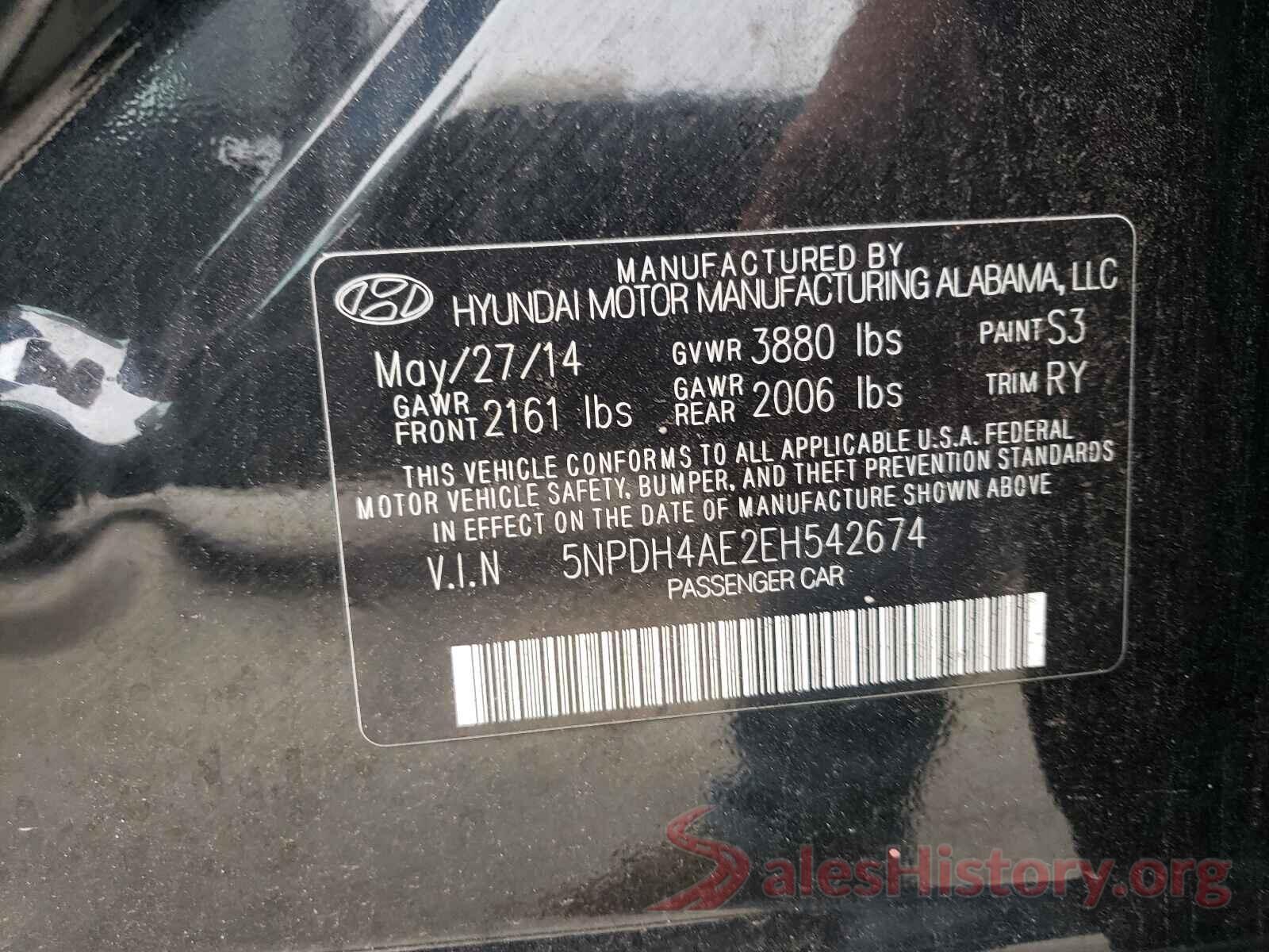 5NPDH4AE2EH542674 2014 HYUNDAI ELANTRA