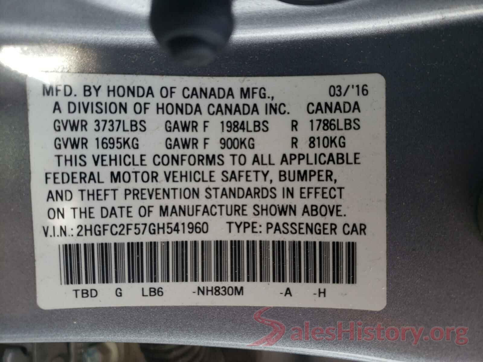 2HGFC2F57GH541960 2016 HONDA CIVIC