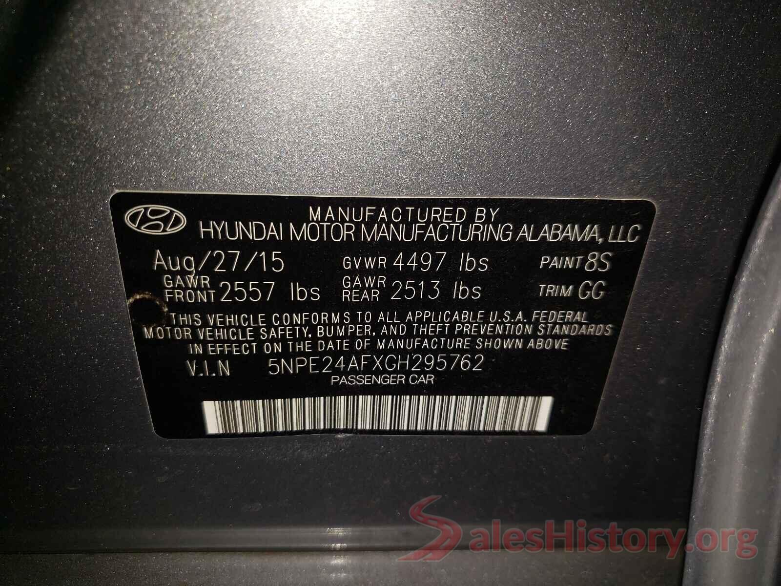 5NPE24AFXGH295762 2016 HYUNDAI SONATA