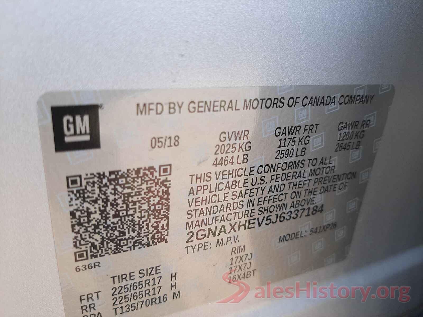 2GNAXHEV5J6337184 2018 CHEVROLET EQUINOX