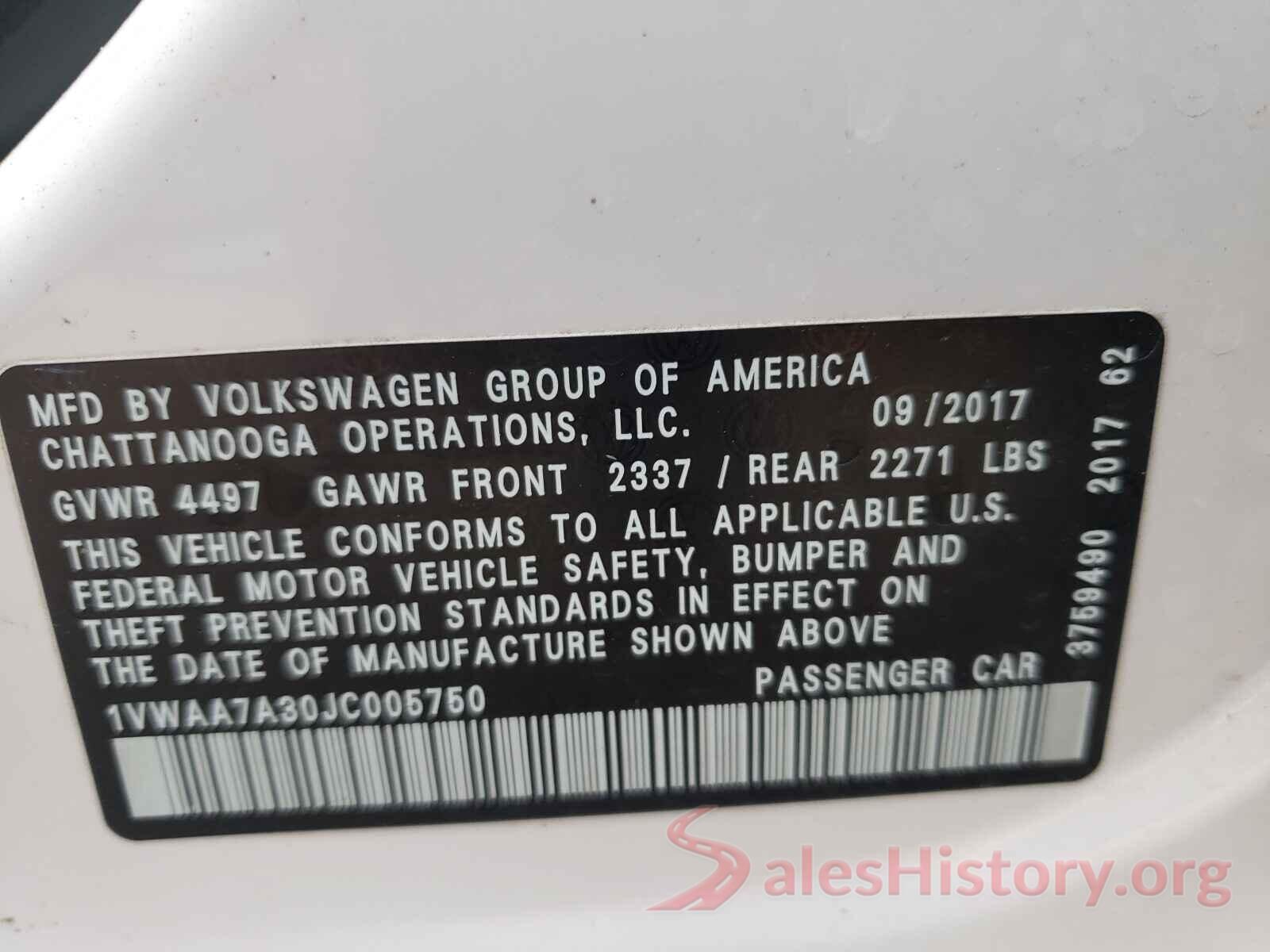 1VWAA7A30JC005750 2018 VOLKSWAGEN PASSAT