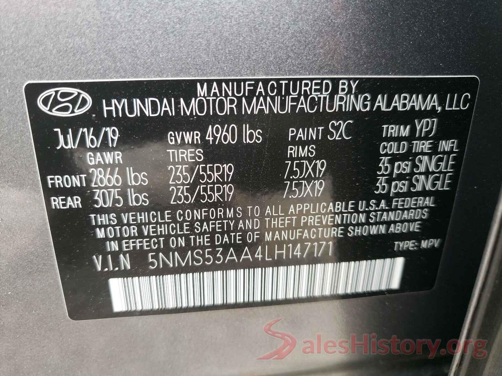 5NMS53AA4LH147171 2020 HYUNDAI SANTA FE