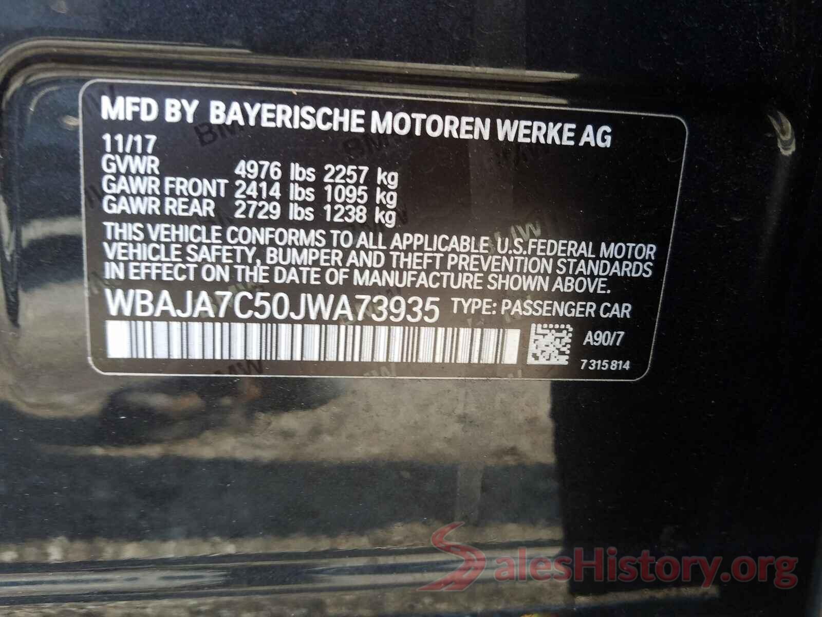 WBAJA7C50JWA73935 2018 BMW 5 SERIES