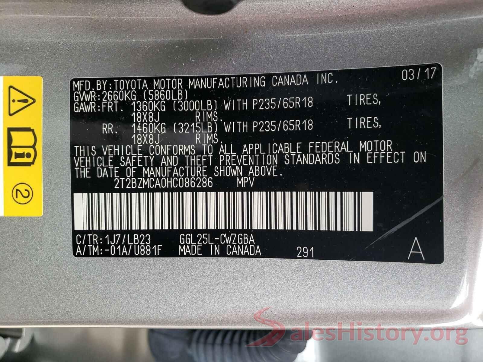 2T2BZMCA0HC086286 2017 LEXUS RX350