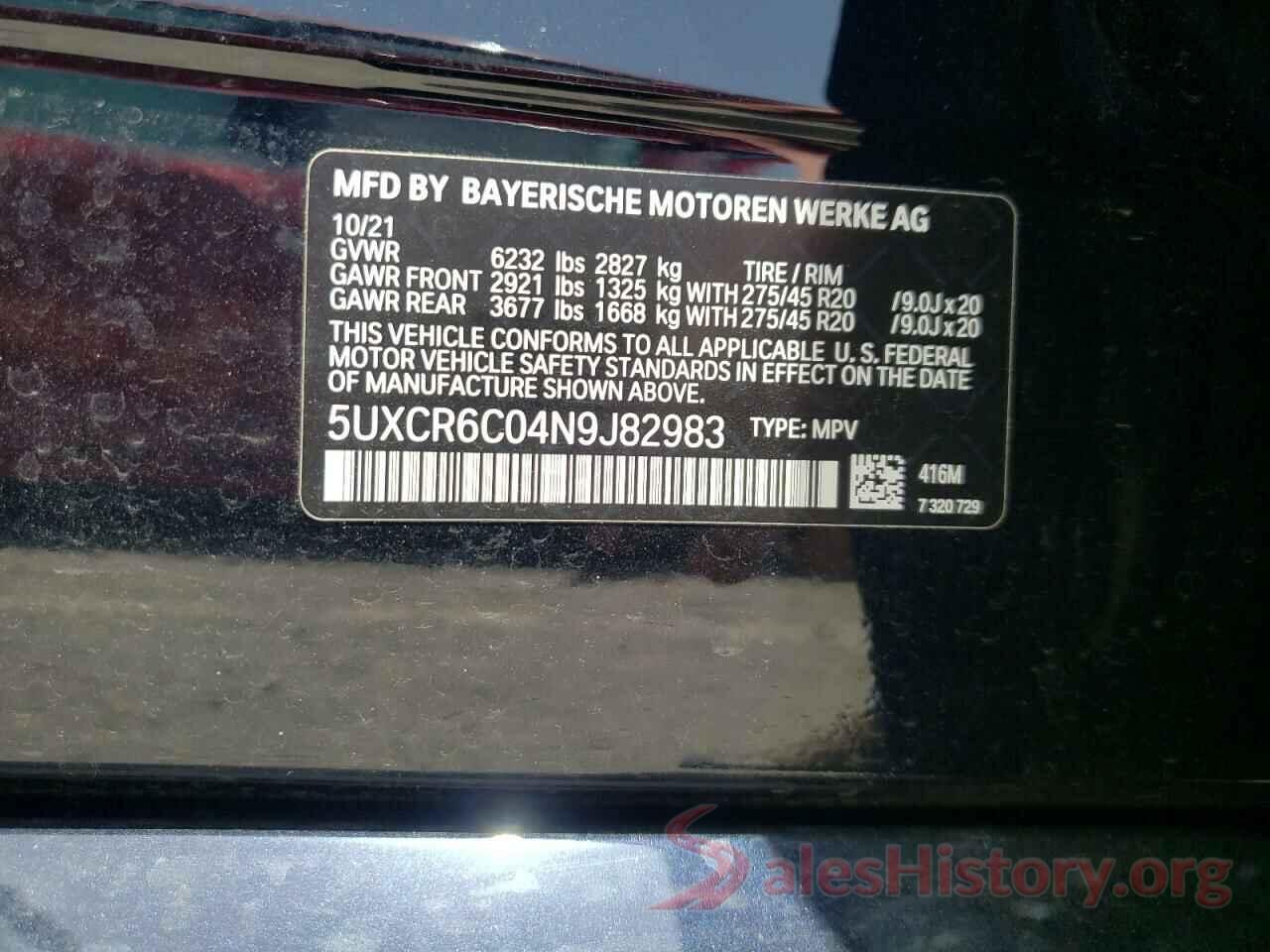 5UXCR6C04N9J82983 2022 BMW X5