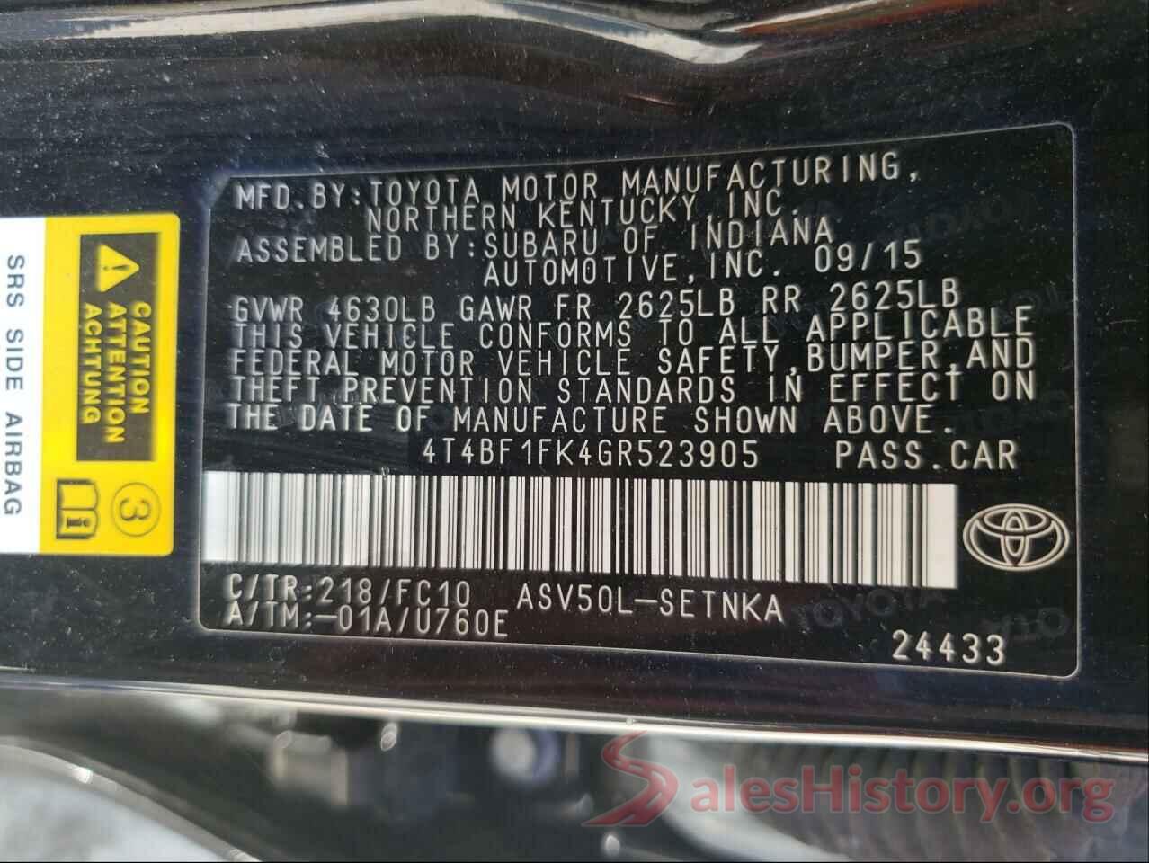 4T4BF1FK4GR523905 2016 TOYOTA CAMRY