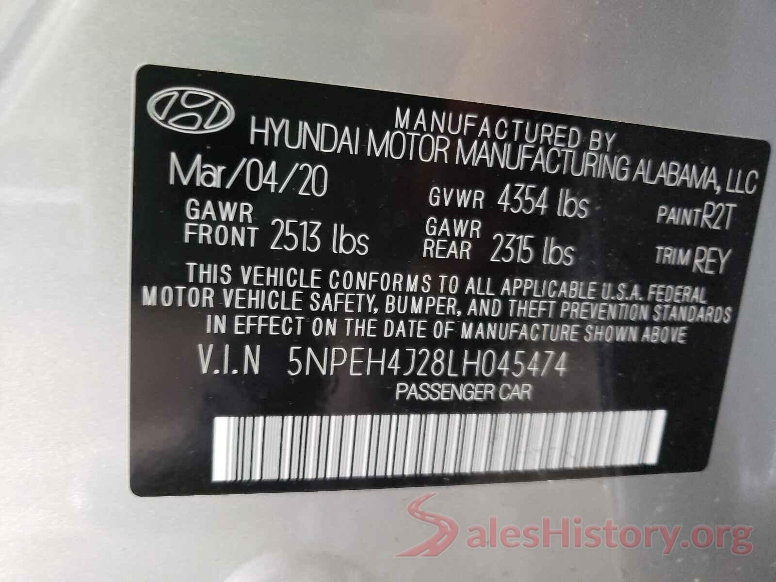 5NPEH4J28LH045474 2020 HYUNDAI SONATA