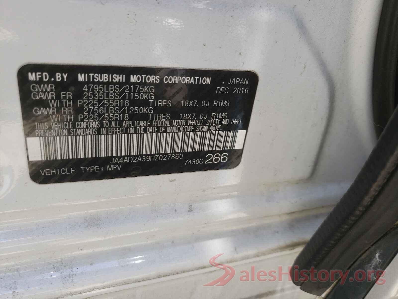 JA4AD2A39HZ027860 2017 MITSUBISHI OUTLANDER