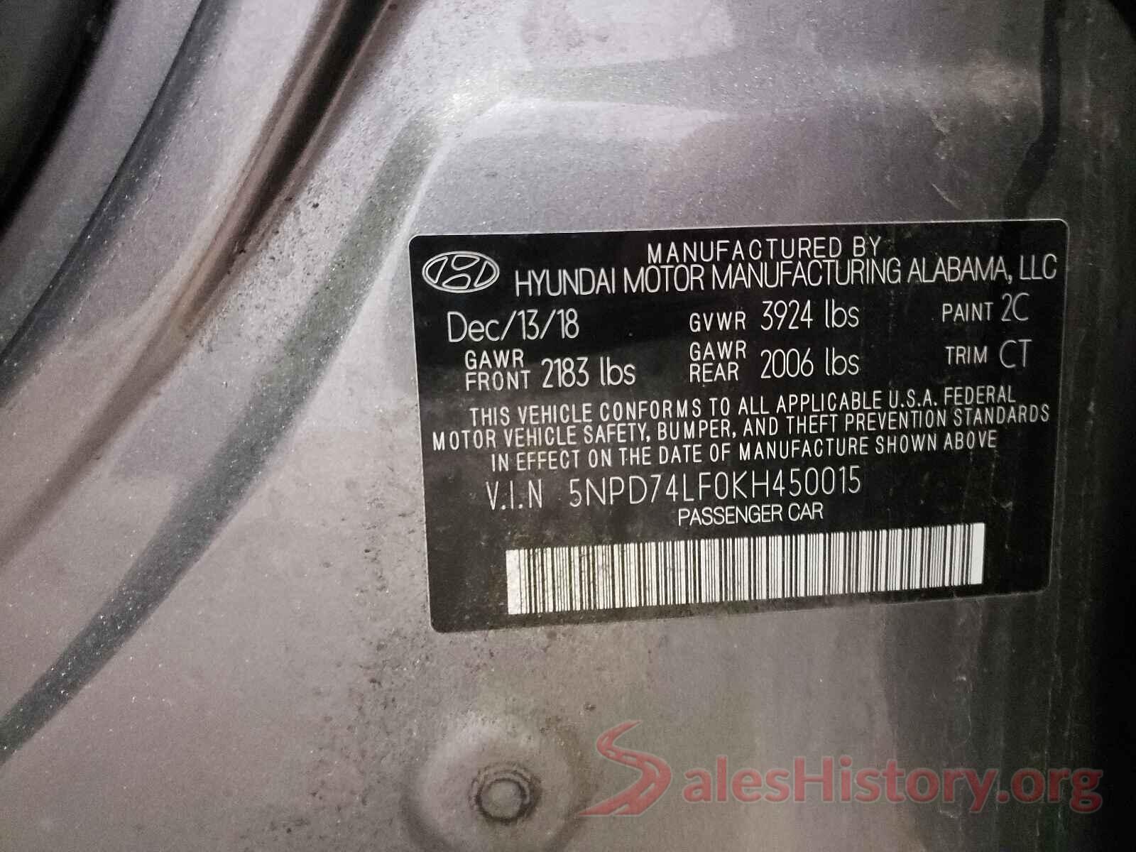 5NPD74LF0KH450015 2019 HYUNDAI ELANTRA