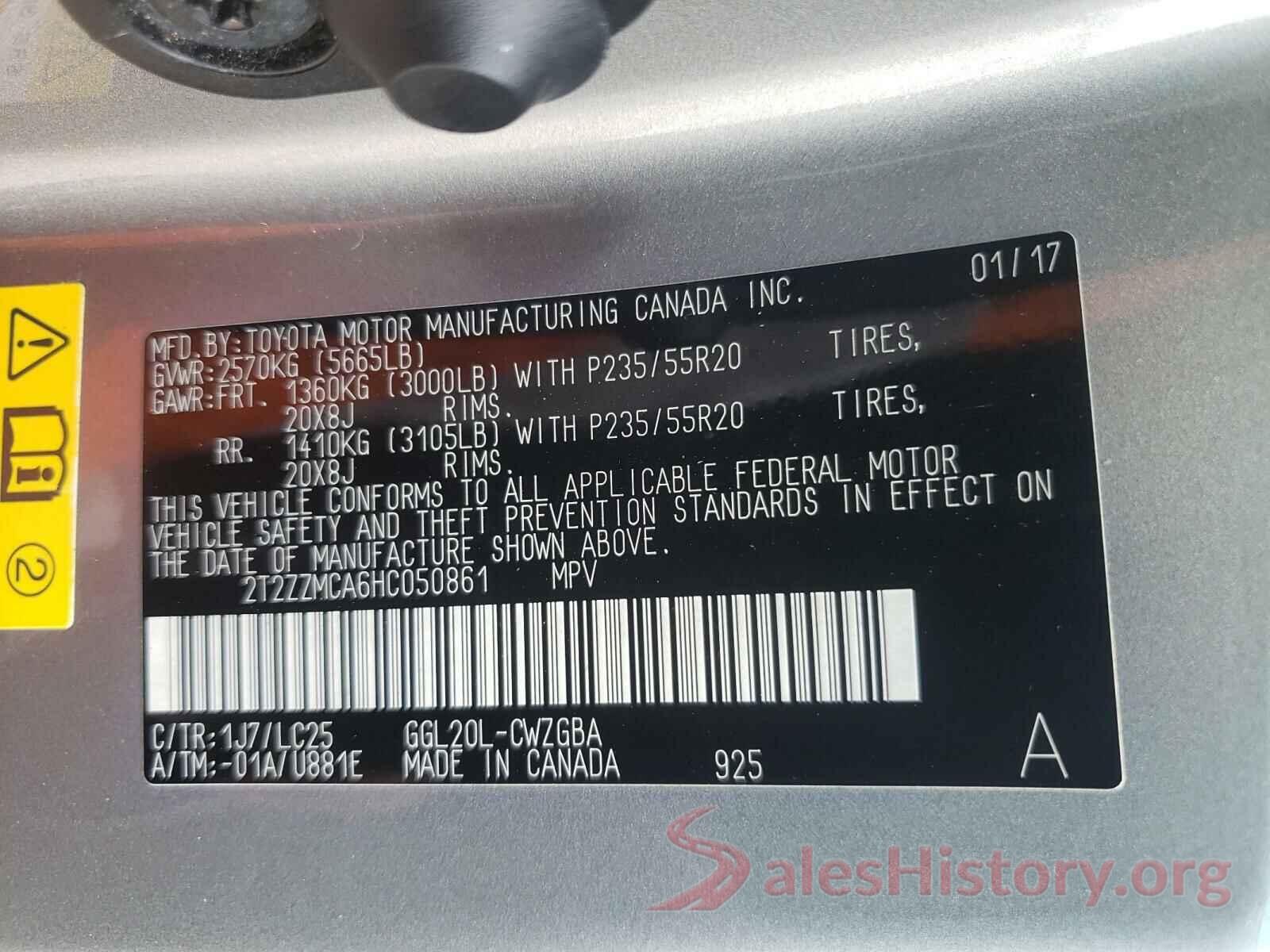 2T2ZZMCA6HC050861 2017 LEXUS RX350