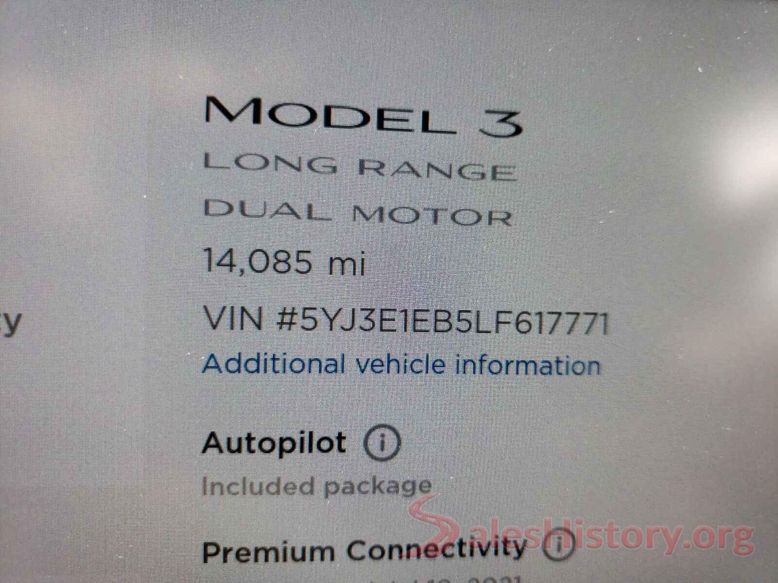 5YJ3E1EB5LF617771 2020 TESLA MODEL 3