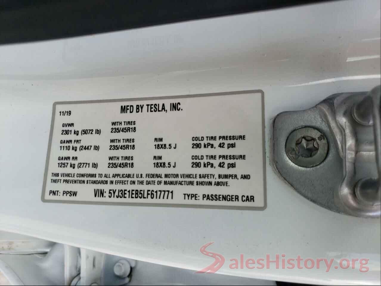 5YJ3E1EB5LF617771 2020 TESLA MODEL 3