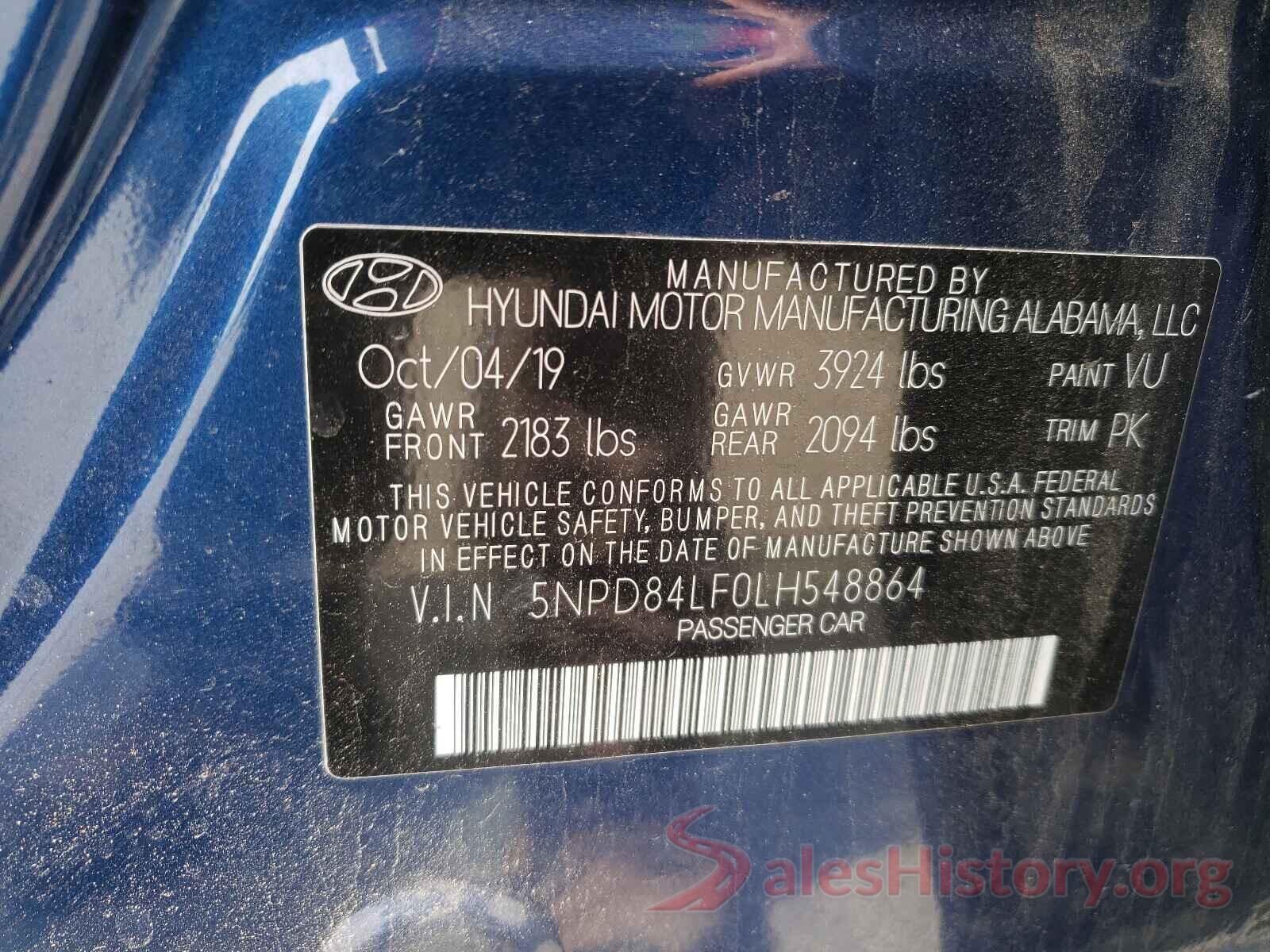 5NPD84LF0LH548864 2020 HYUNDAI ELANTRA