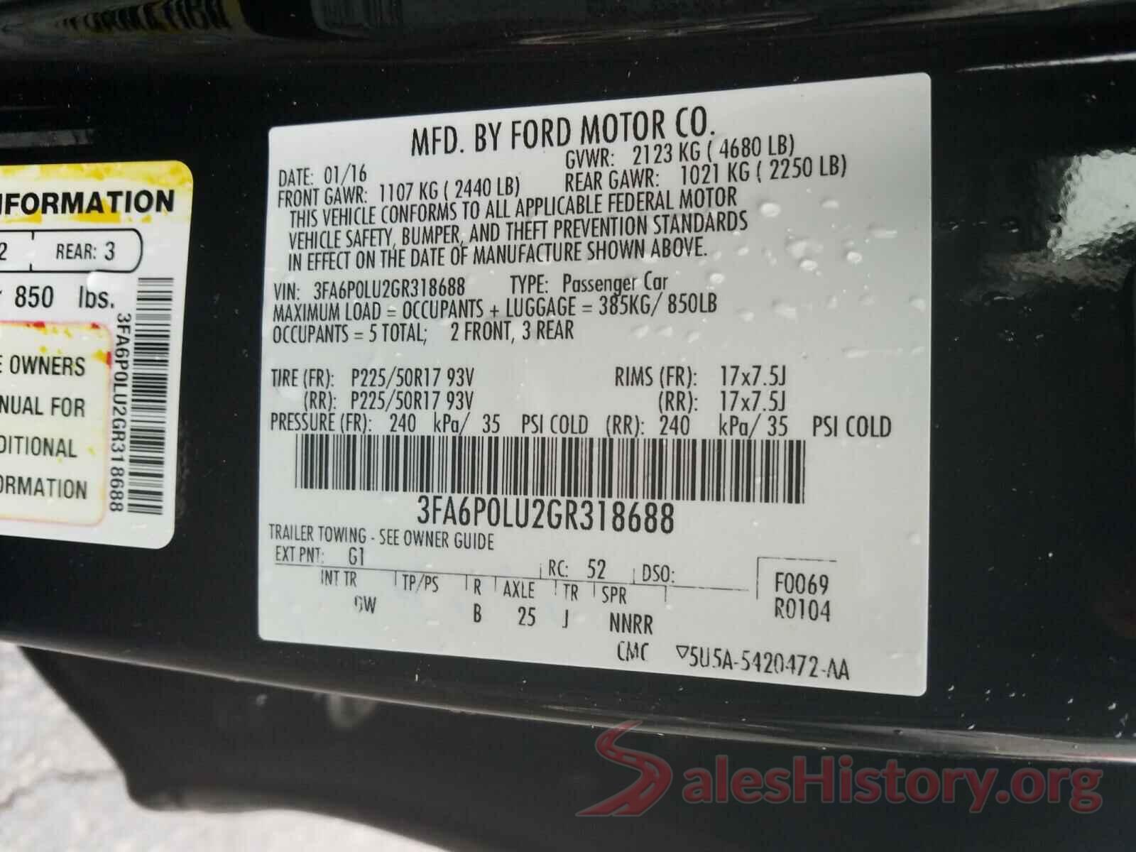 3FA6P0LU2GR318688 2016 FORD FUSION