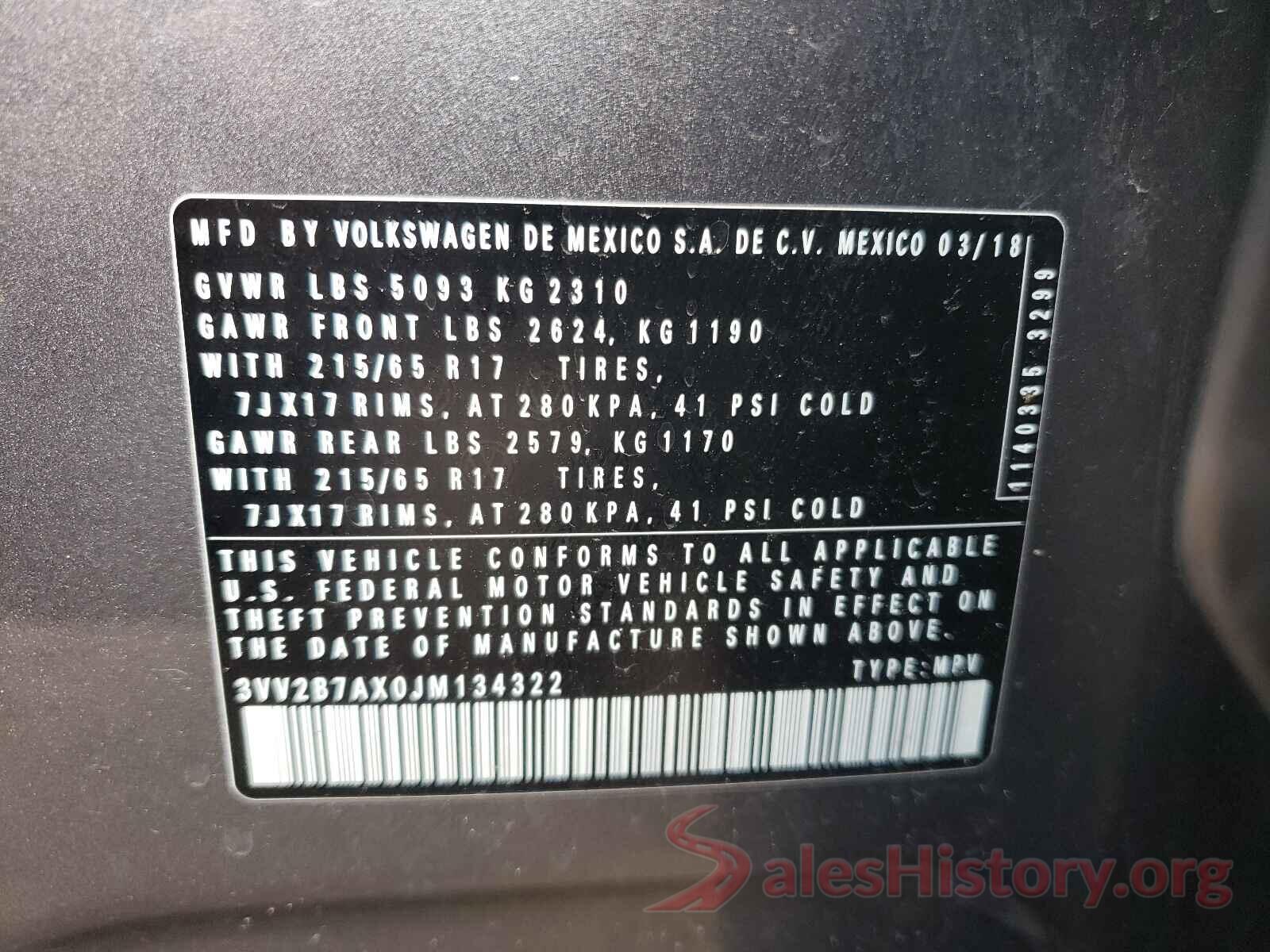 3VV2B7AX0JM134322 2018 VOLKSWAGEN TIGUAN