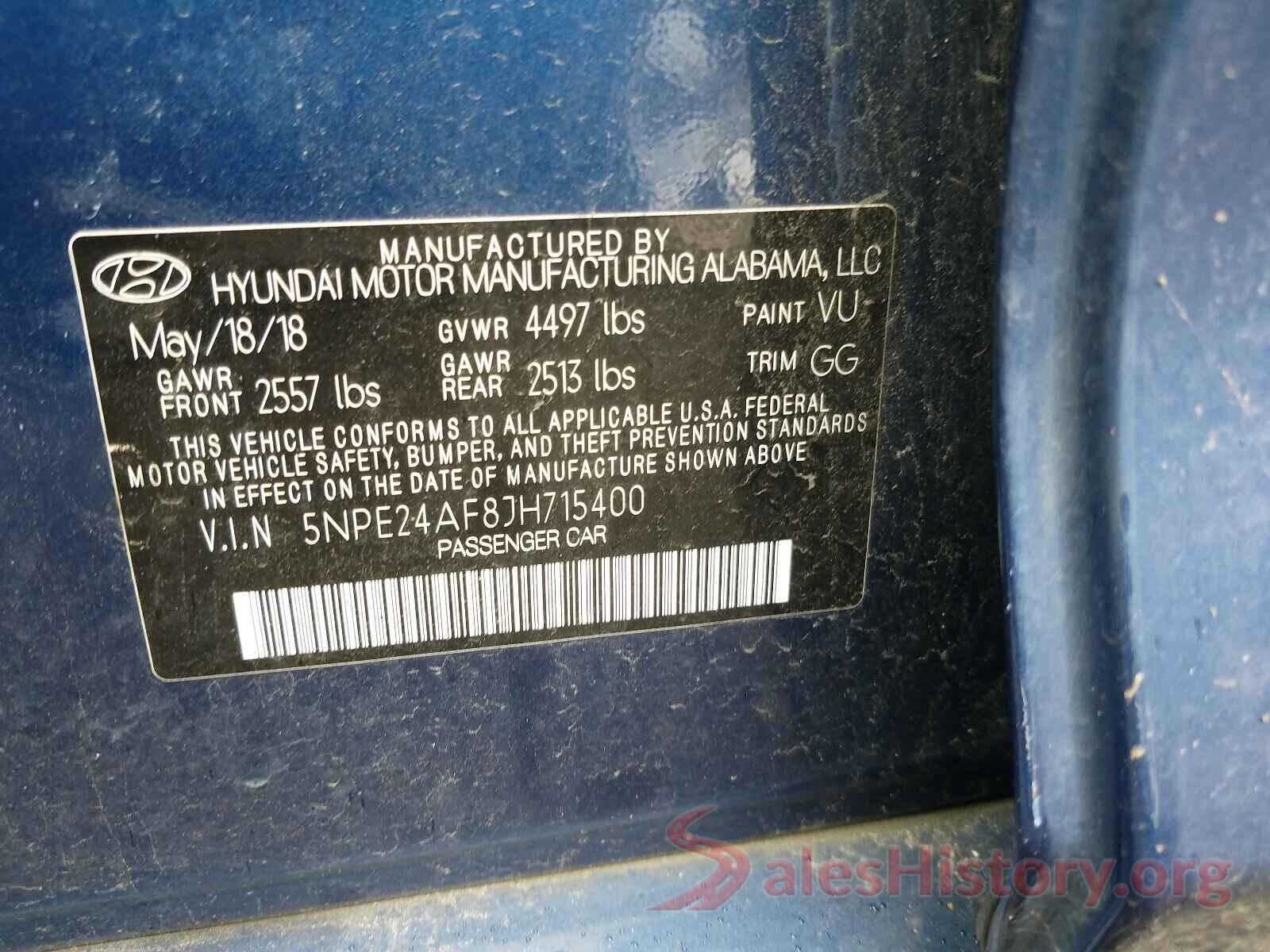 5NPE24AF8JH715400 2018 HYUNDAI SONATA