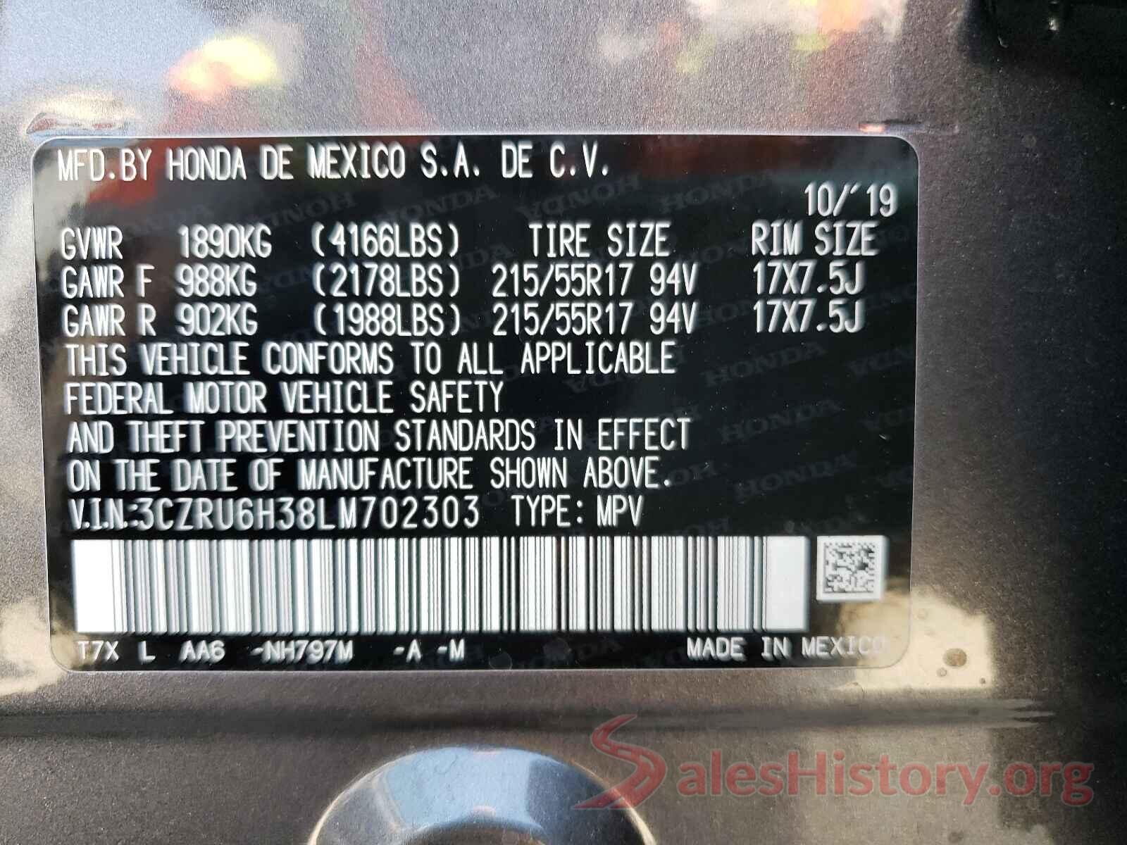 3CZRU6H38LM702303 2020 HONDA HR-V