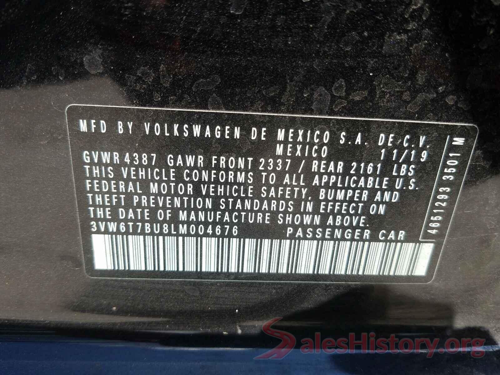 3VW6T7BU8LM004676 2020 VOLKSWAGEN JETTA