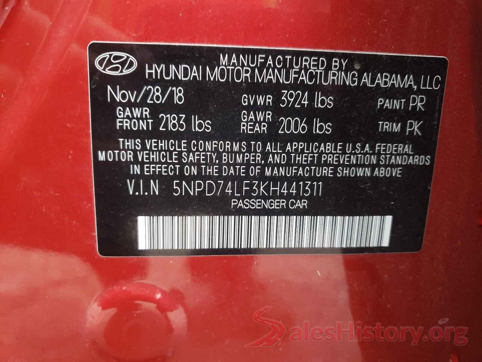 5NPD74LF3KH441311 2019 HYUNDAI ELANTRA