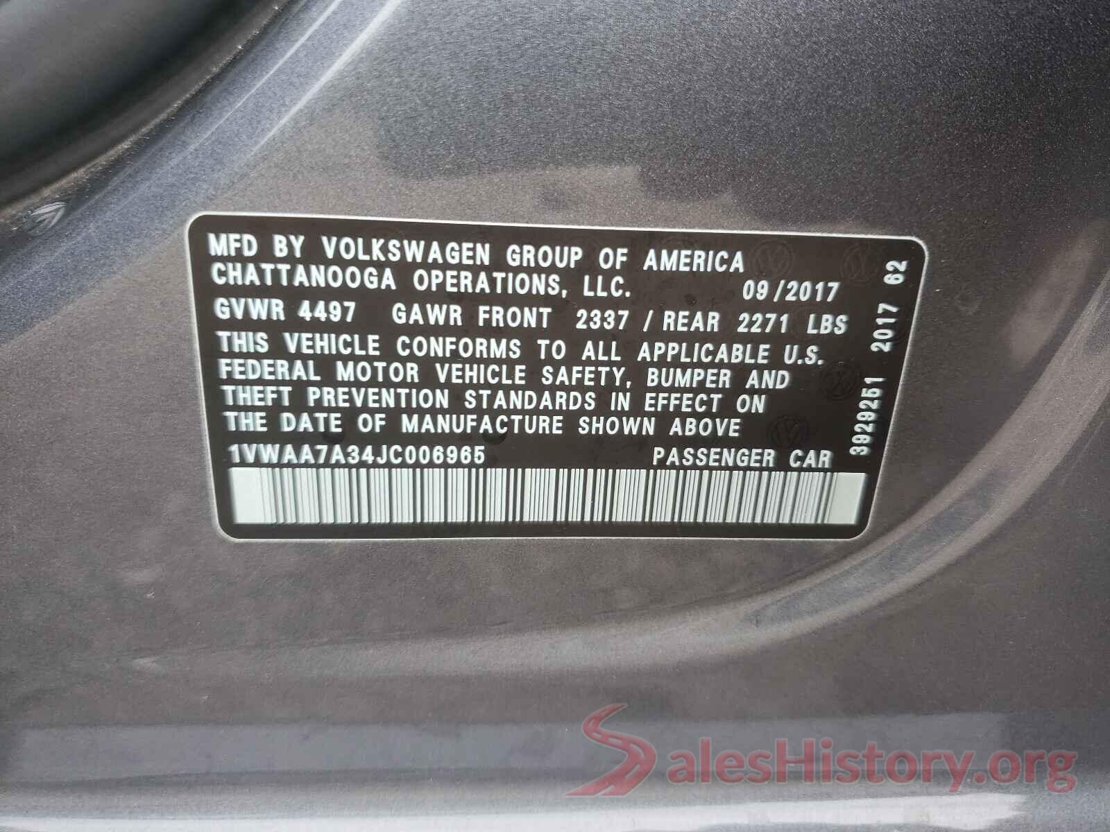 1VWAA7A34JC006965 2018 VOLKSWAGEN PASSAT