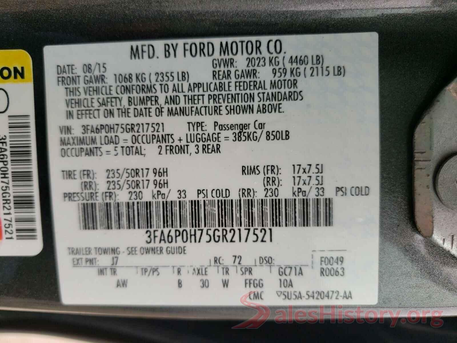 3FA6P0H75GR217521 2016 FORD FUSION