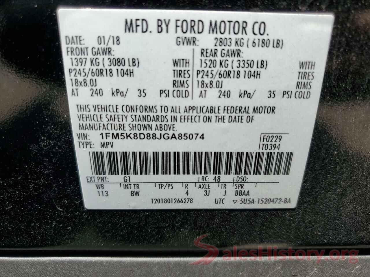 1FM5K8D88JGA85074 2018 FORD EXPLORER