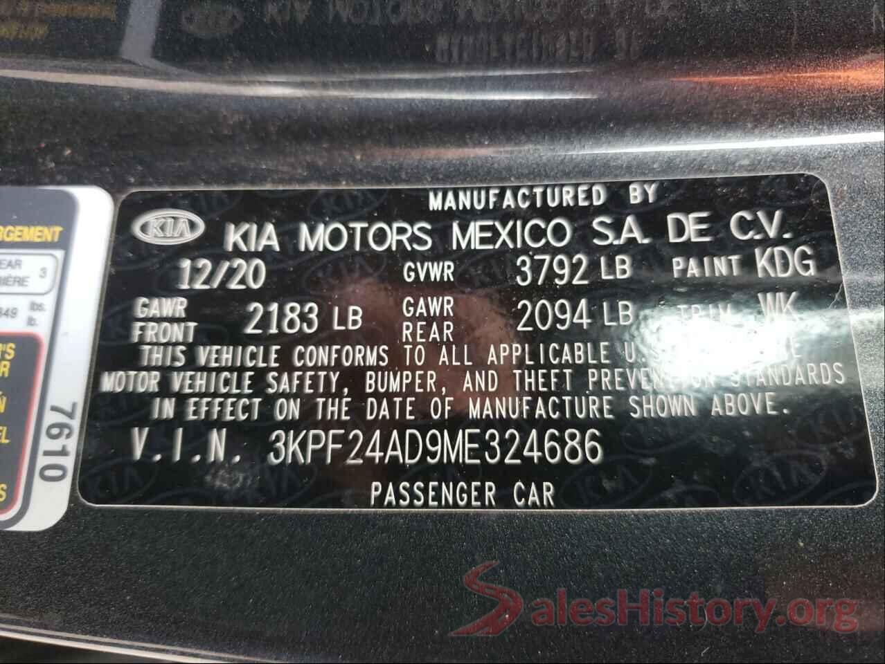 3KPF24AD9ME324686 2021 KIA FORTE