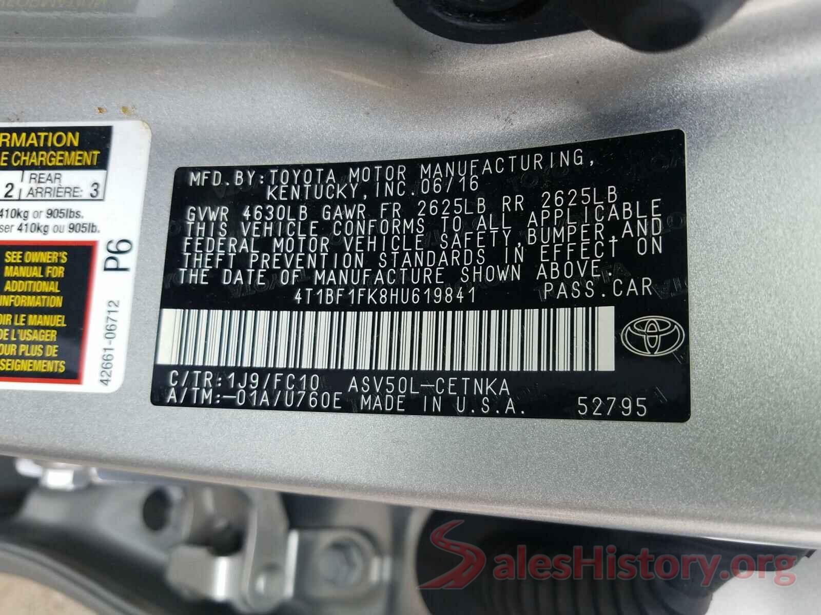 4T1BF1FK8HU619841 2017 TOYOTA CAMRY