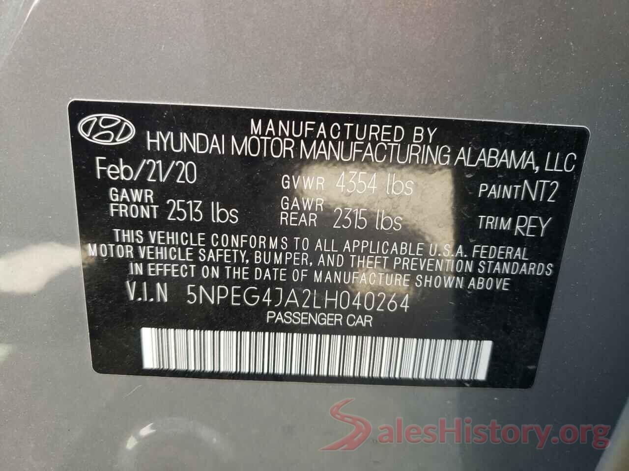 5NPEG4JA2LH040264 2020 HYUNDAI SONATA