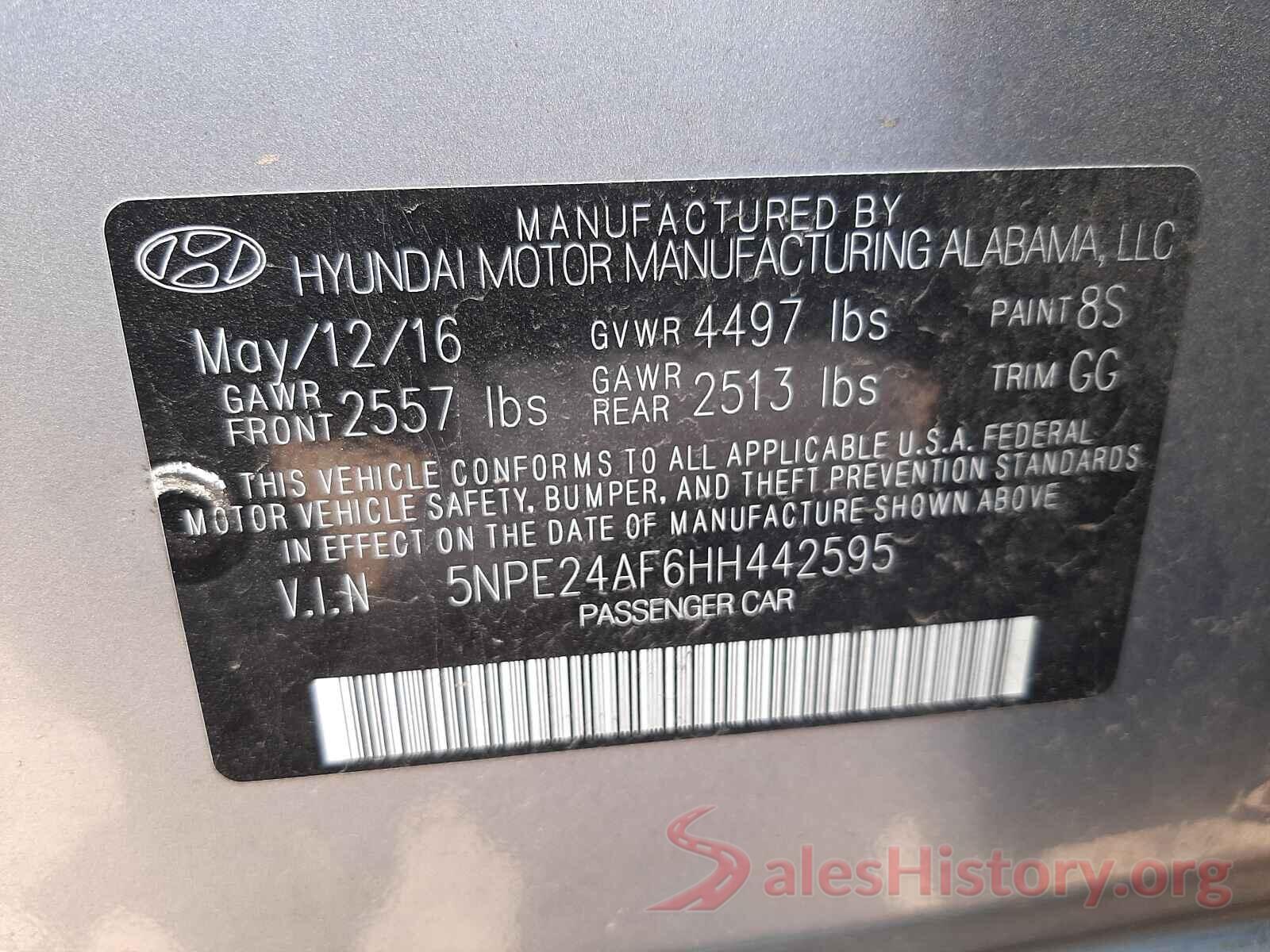 5NPE24AF6HH442595 2017 HYUNDAI SONATA