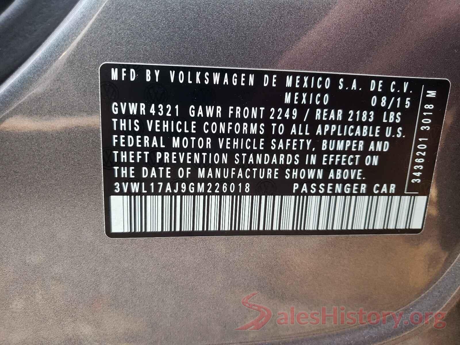 3VWL17AJ9GM226018 2016 VOLKSWAGEN JETTA