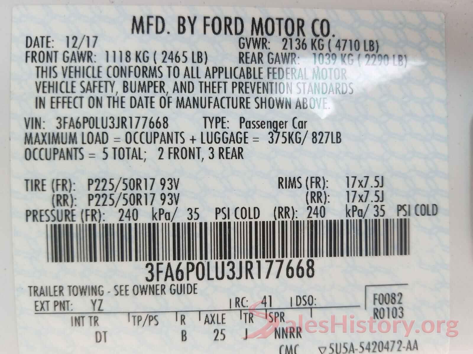 3FA6P0LU3JR177668 2018 FORD FUSION