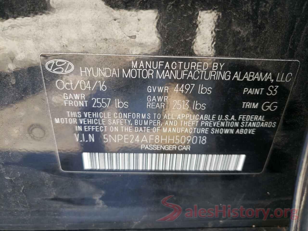 5NPE24AF8HH509018 2017 HYUNDAI SONATA