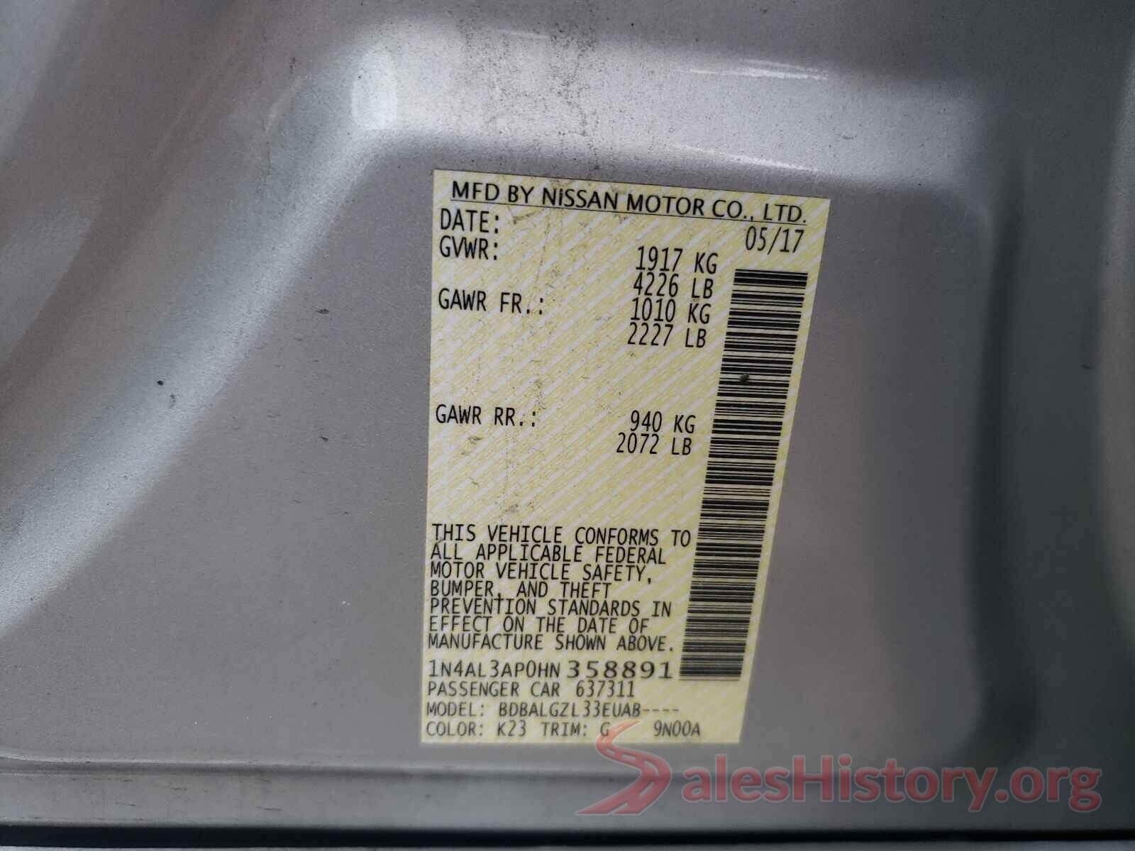 1N4AL3AP0HN358891 2017 NISSAN ALTIMA