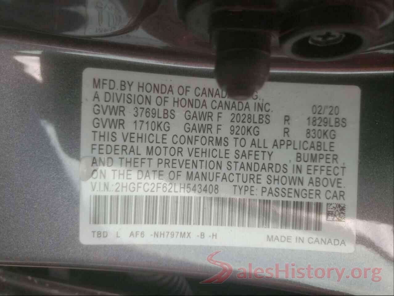 2HGFC2F62LH543408 2020 HONDA CIVIC