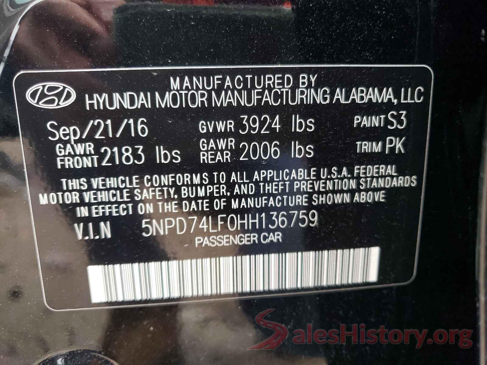 5NPD74LF0HH136759 2017 HYUNDAI ELANTRA