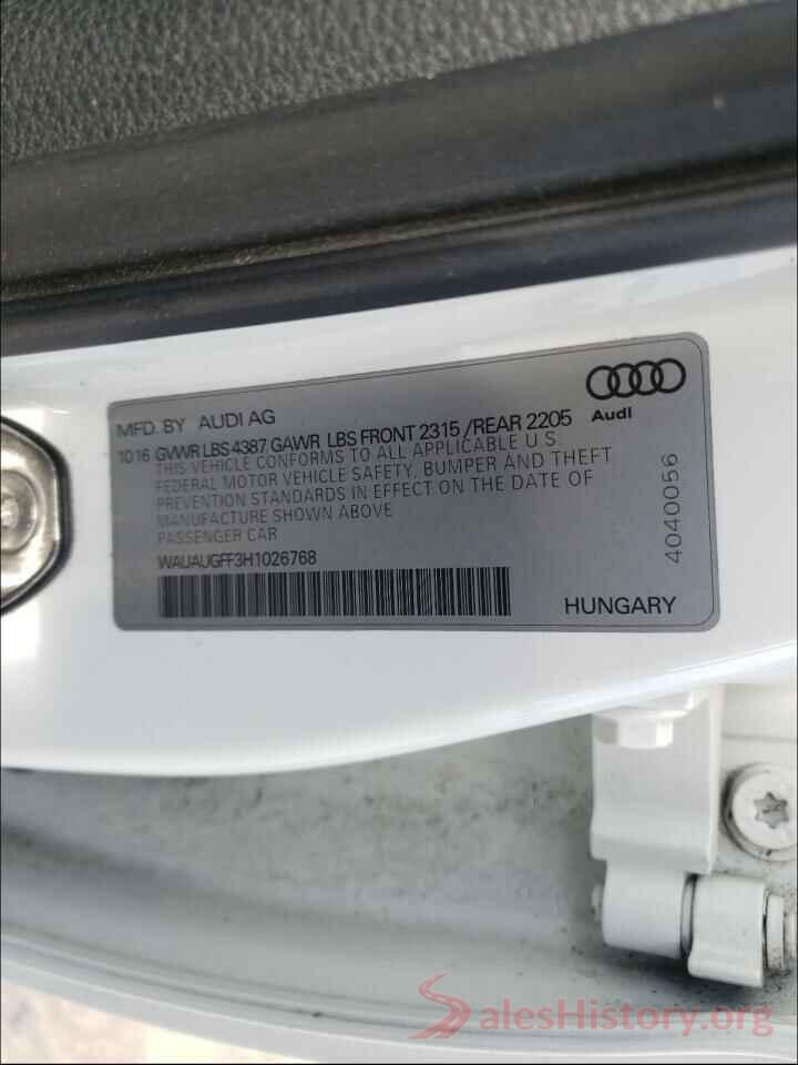 WAUAUGFF3H1026768 2017 AUDI A3