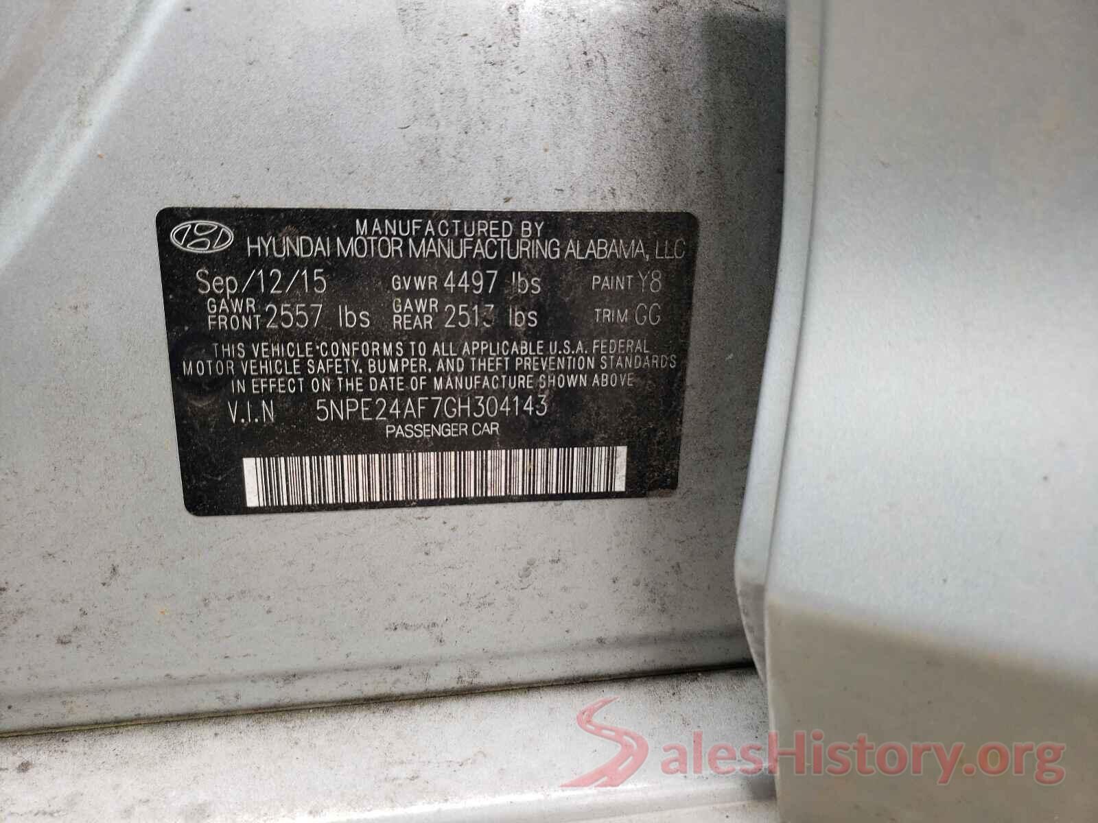 5NPE24AF7GH304143 2016 HYUNDAI SONATA