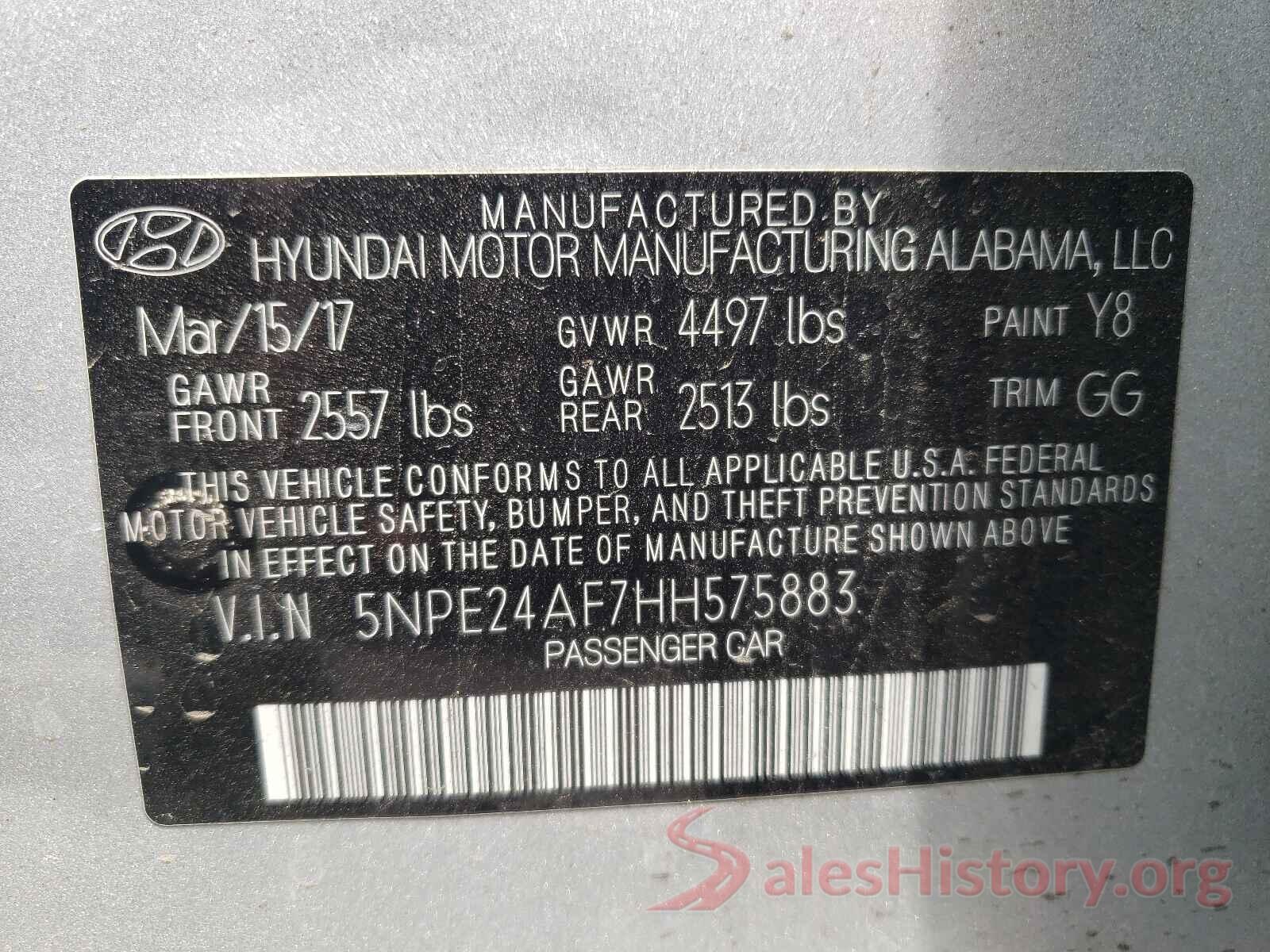 5NPE24AF7HH575883 2017 HYUNDAI SONATA