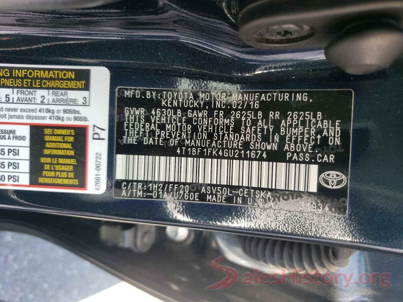 4T1BF1FK4GU211674 2016 TOYOTA CAMRY